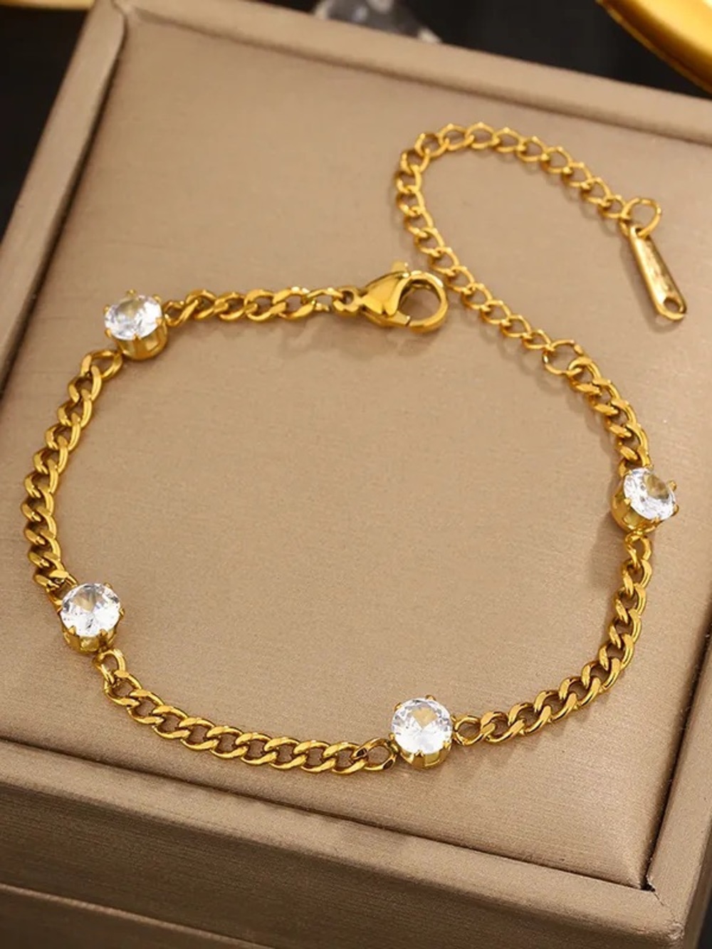 Delicate Gold Chain Bracelet with Clear Crystal Accents